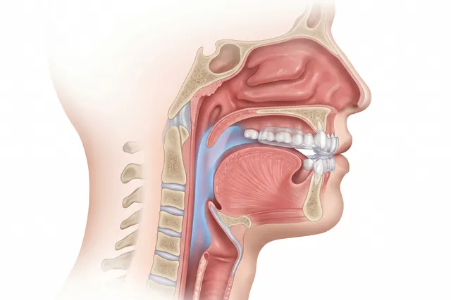 Custom oral appliance for sleep apnea treatment, shown on a neutral surface
